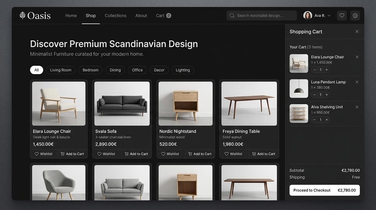 Shipped Oasis: Full-stack furniture e-commerce platform with real-time cart and order workflows